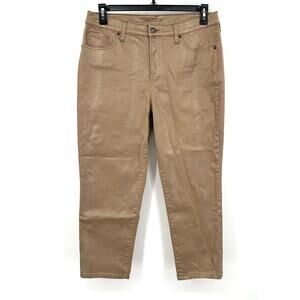 Chico's Size US 12R / Chico's Size 2R Long Khaki Jeans Tan Shimmer Snake‎ Print